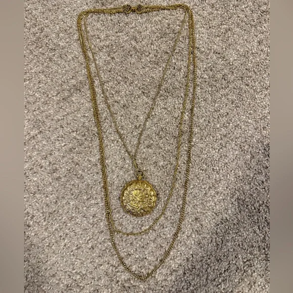 VTG 70s Goldette Statement Pendant Layered Necklace Pocket Watch Style Locket - Picture 8 of 9
